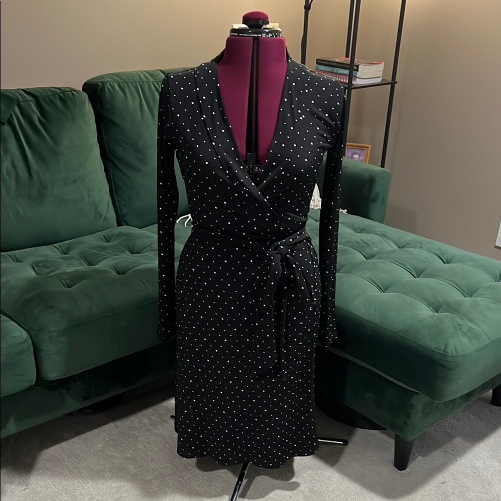 Banana Republic Elegant Black Polka Dot Wrap Dress | Size M